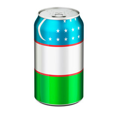 Uzbek flag painted on the drink metallic can. 3D rendering