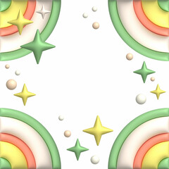abstract rainbow background. 3d rainbow and star frame. cute Realistic square frame.