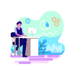 Business information system flat style illustration design