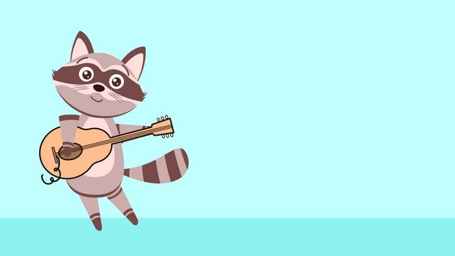 



Animals. Funny little raccoon playing guitar. Animation, free space for text.