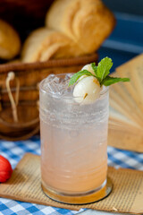 Refreshing Lychee Soda Drink with Lychee Fruit and Mint