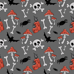 Naklejka premium Pattern with illustrations on the theme of Halloween. Vector illustration