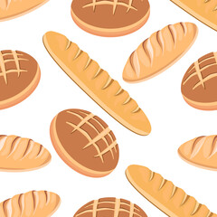 Seamless pattern of bread, loaf on a white background.Vector illustration of baking.It can be used in textiles, bakery packaging, bakery menus.