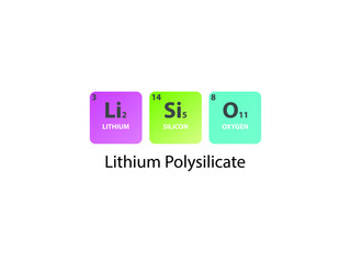 Li2Si5O11 Lithium Polysilicate molecule. Simple molecular formula consisting of  Lithium, Silicon, Oxygen elements. Chemical compound simplified structure.