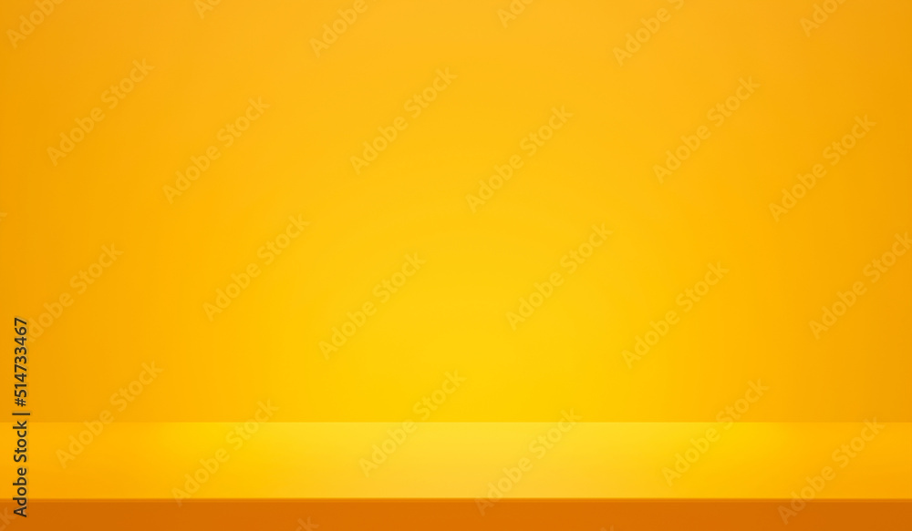 Aufkleber Minimal blank yellow 3d background with empty product display backdrop platform or modern studio wall scene fashion stage podium floor and colorful presentation simple art spotlight summer banner.