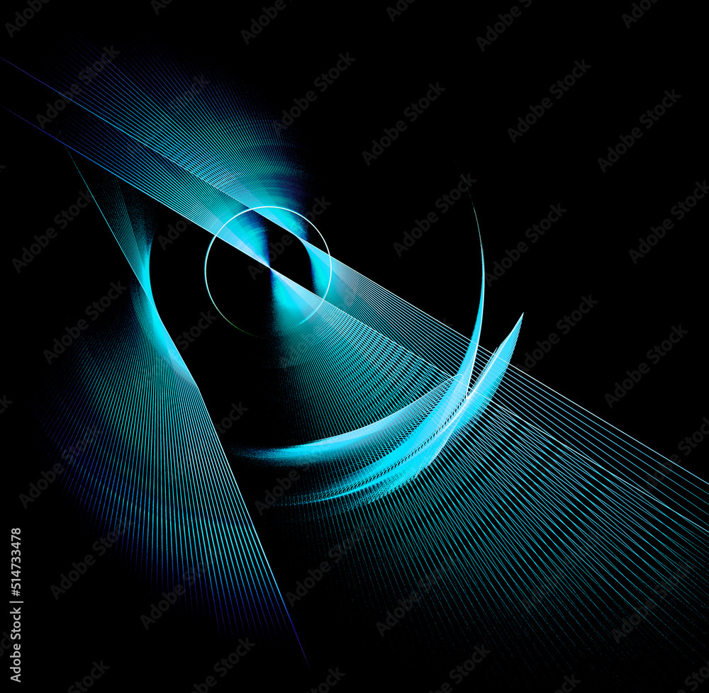 Poster the blue striped planes are angled and rotate on a black background. abstract fractal background. 3d