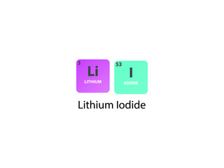 LiI Lithium Iodide molecule. Simple molecular formula consisting of  Lithium, Iodine elements. Chemical compound simplified structure.