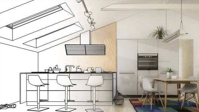 Ger&auml;umige K&uuml;chenadaptation im Dachausbau - 3D Visualisierung