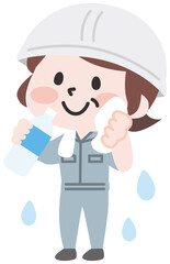 熱中症予防に水を飲む作業員