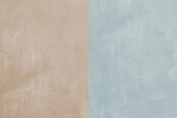 Set of Rough Painted Textured Surfaces. Light Brown and Light Pale Blue Conrete Backgrouds. Close up. Wall with Visible Irregular Brush Marks.