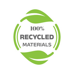 100% recycled materials label. Eco friendly packaging vector symbol.