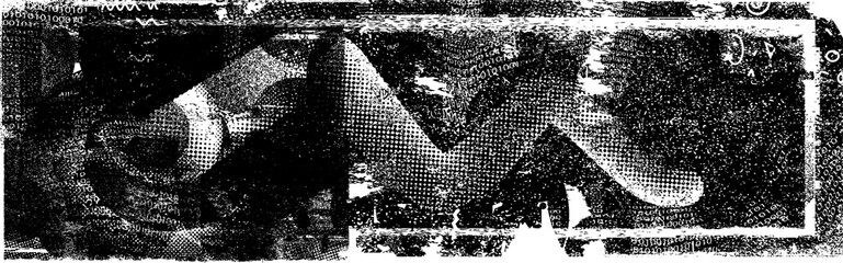 Glitch distorted grungy shape . Noised grange texture. Textured and glitched shapes .Grunge texture. Screen print and noise effect .Vector overlay background with a halftone dots screen print texture.