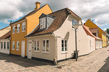 Beautiful old traditional houses in Odense old town, Denmark, Europe