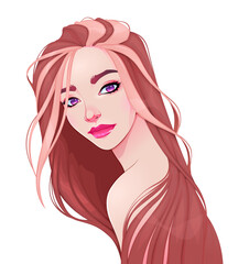 Portrait of a beautiful woman with long hair. Vector isolated character.
