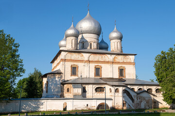 Fototapeta na wymiar View of the ancient Znamensky Cathedral on a sunny June day. Veliky Novgorod, Russia