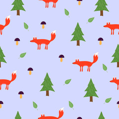 Naklejka premium Cute baby pattern with foxes. High quality vector illustration.
