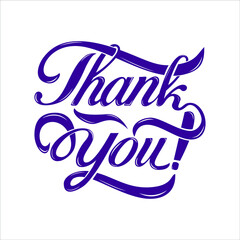 Thank you text is hand-drawn in modern calligraphy style in purple color on a white background. Vector illustration