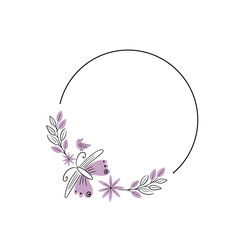 Floral hand drawn wreath with flowers, leaves and quote about nature.