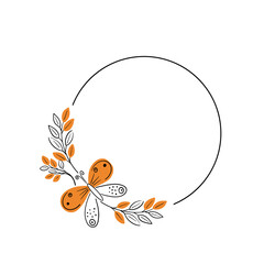 Floral hand drawn wreath with flowers, leaves and quote about nature.