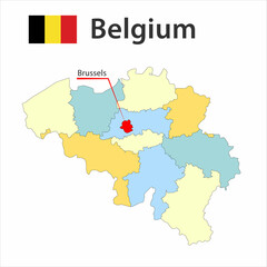 Map with city boundaries and the flag of Belgium.