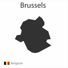 Map of the city of Brussels and the flag of Belgium.