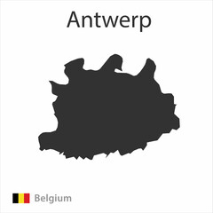 Map of the city of Antwerp and the flag of Belgium.