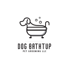 creative simple dog bathtub logo design, pet grooming logo concept, vector template icon