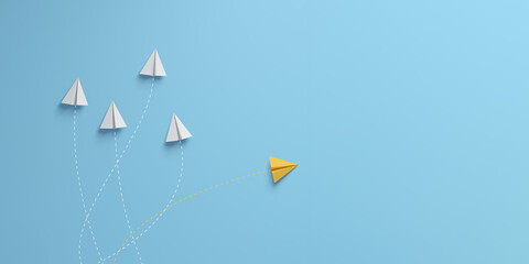 Group of paper airplane in one direction and with one individual pointing in the different way, can be used leadership individuality concepts.