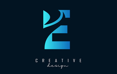 Letter E logo with negative space design and creative wave cuts. Letter with geometric design. Vector Illustration with letter and swoosh.