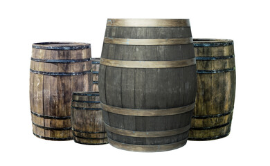 Obraz premium set of barrels gray and brown set small and large stands on an isolated background
