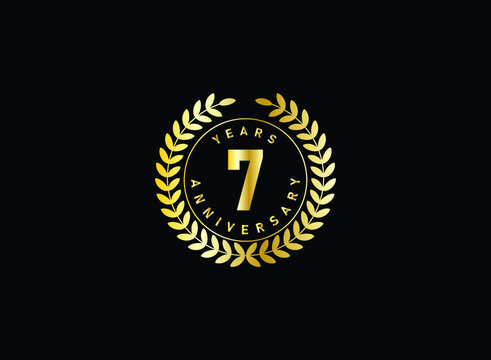 7th anniversary celebration with gold glitter color and white background. Vector design for celebrations, invitation cards and greeting cards.