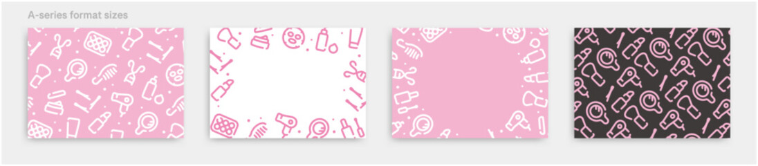 Beauty cosmetics icon pattern background for graphic design.A-size horizontal vector template set.