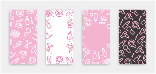 Beauty cosmetics icon pattern background for graphic design.Long vertical vector template set.
