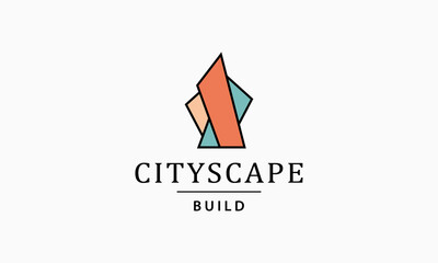 Modern cityscape logo design concept. Unusual skyscraper, architecture and building for business center.	