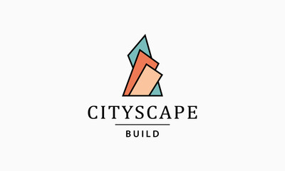 Modern cityscape logo design concept. Unusual skyscraper, architecture and building for business center.	