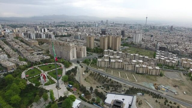 Aerial View Moving From Tehran And The Intersection Of Its Main Streets And Passing Cars