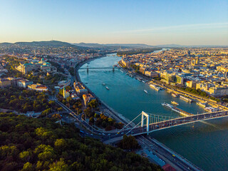 Aerial view of the Danube river in Budapest