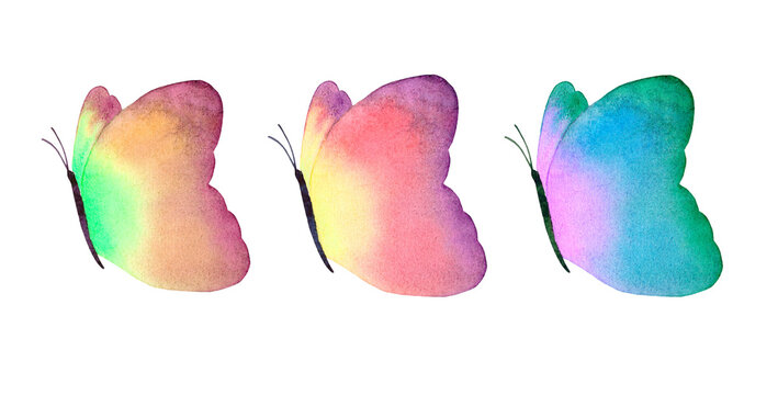Set of colorful watercolor butterflies