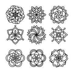 Simple Mandala Set for Coloring Book. For Beginner, seniors and children. Hand Draw. Vector Mandala. Floral. Flower. Oriental. Book Page. Decoration in ethnic oriental. Outline.