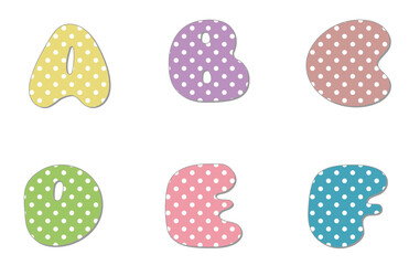 Polka dot alphabet.Pastel polka dots font. Hand drawn letter design for scrapbooks, albums, crafts and back to school projects.