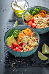 Fit salad as meal with groats and chickpeas.