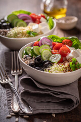Fresh Greek salad in alternative version for people on diet.