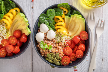 Fit salad in the fit version with buckwheat groats.