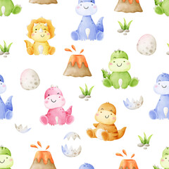 Seamless pattern baby dinosaur Dino for kids © anchalee