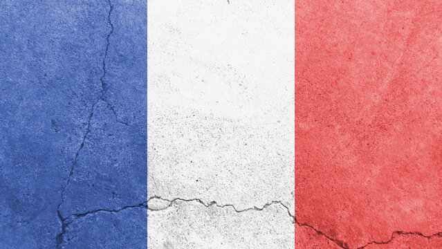 France flag. France flag on cracked cement wall