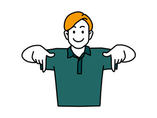 シンプル人物指差し下向き　男性