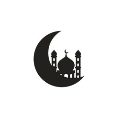 Vector of a mosque on the moon. Vector silhouette