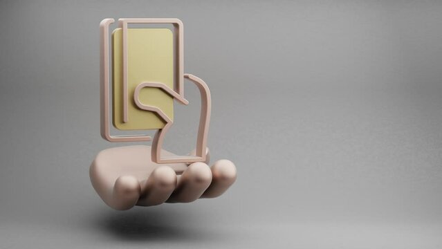 Beautiful abstract illustrations Golden Hand Holding Creadit Card Payment symbol icon on a grey background. 3d rendering illustration. Online Shopping. Loops video.