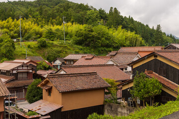 日本の岡山県の吹屋のとても美しい町の風景