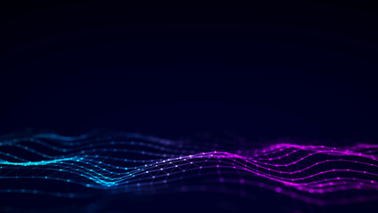 Futuristic technology wave. Digital cyberspace. Abstract wave with moving particles on background. Big data analytics. 3d rendering.